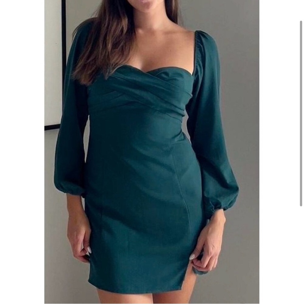 Abercrombie Draped Bodice Puff Long Sleeve Side Slit Mini Dress Size Medium